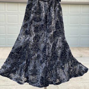 Black silver velvet burnout godet skirt Chico's 0